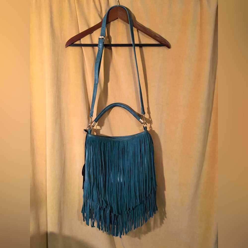 NWT MODA Luxe Teal Suede Fringe bag